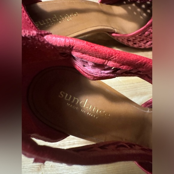 Sundance Gabriella Red Woven Leather Peep Toe Block Heels size 40 - Picture 8 of 9